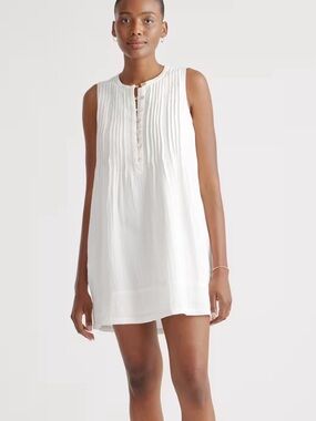 Quince White Sleeveless Pintuck Button Linen Dress size Large never worn